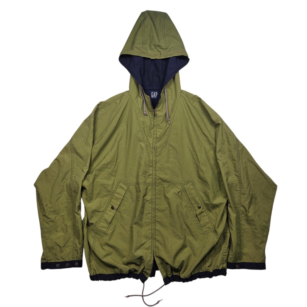 Gap Windbreaker Jacket Mens XL Green Vintage Nylon Hooded Full Zip Gorpcore